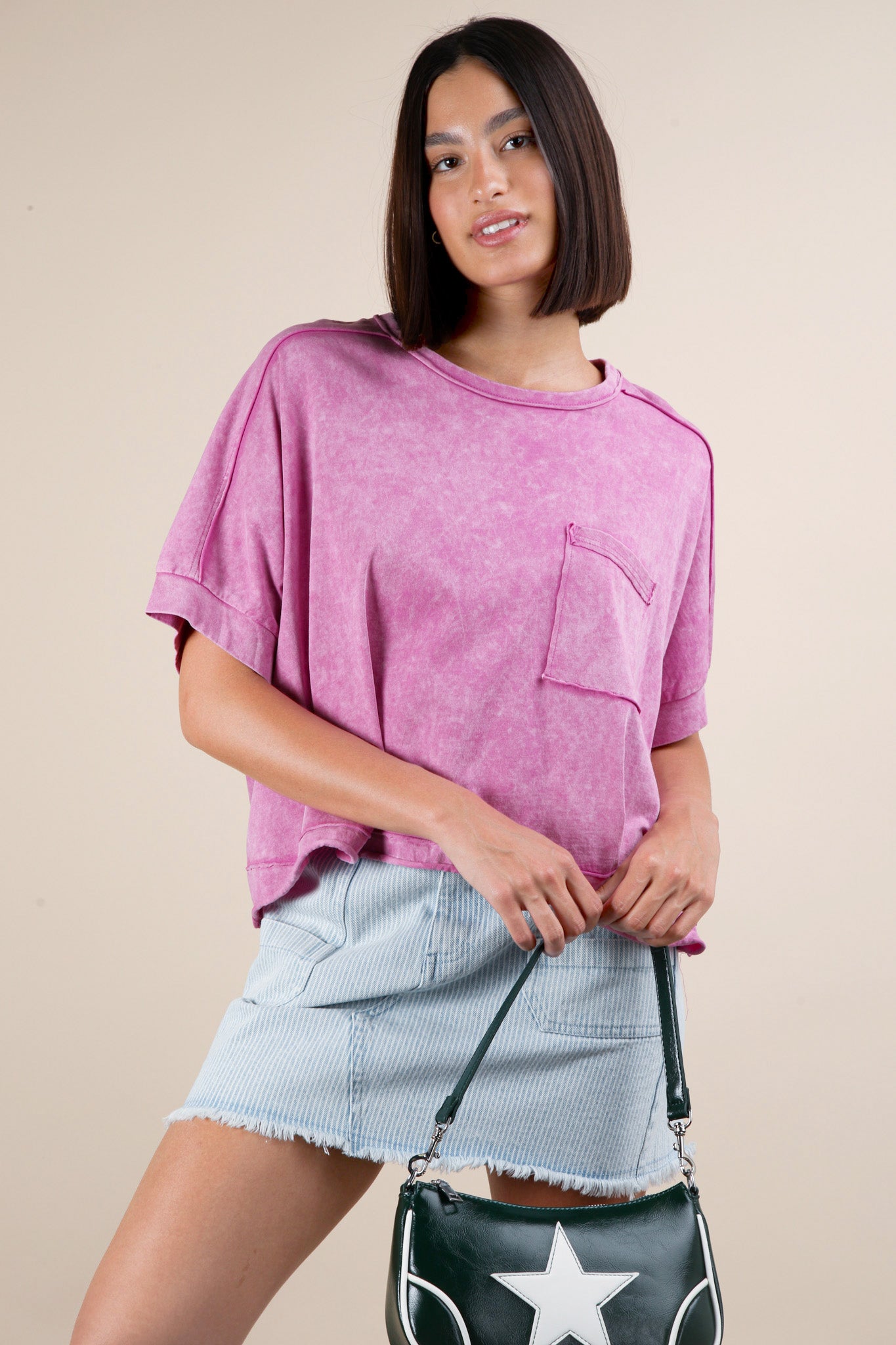 Mineral Washed Oversized Crop Knit Top