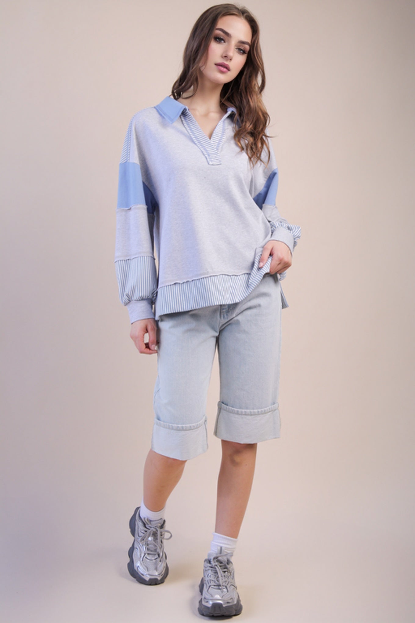 Color Block Solid & Stripe Casual Knit Top