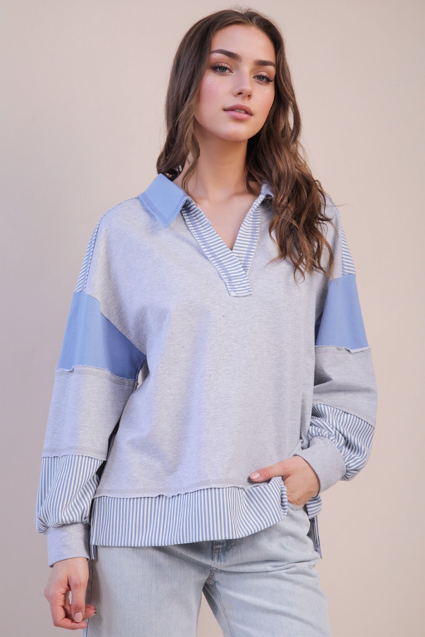 Color Block Solid & Stripe Casual Knit Top