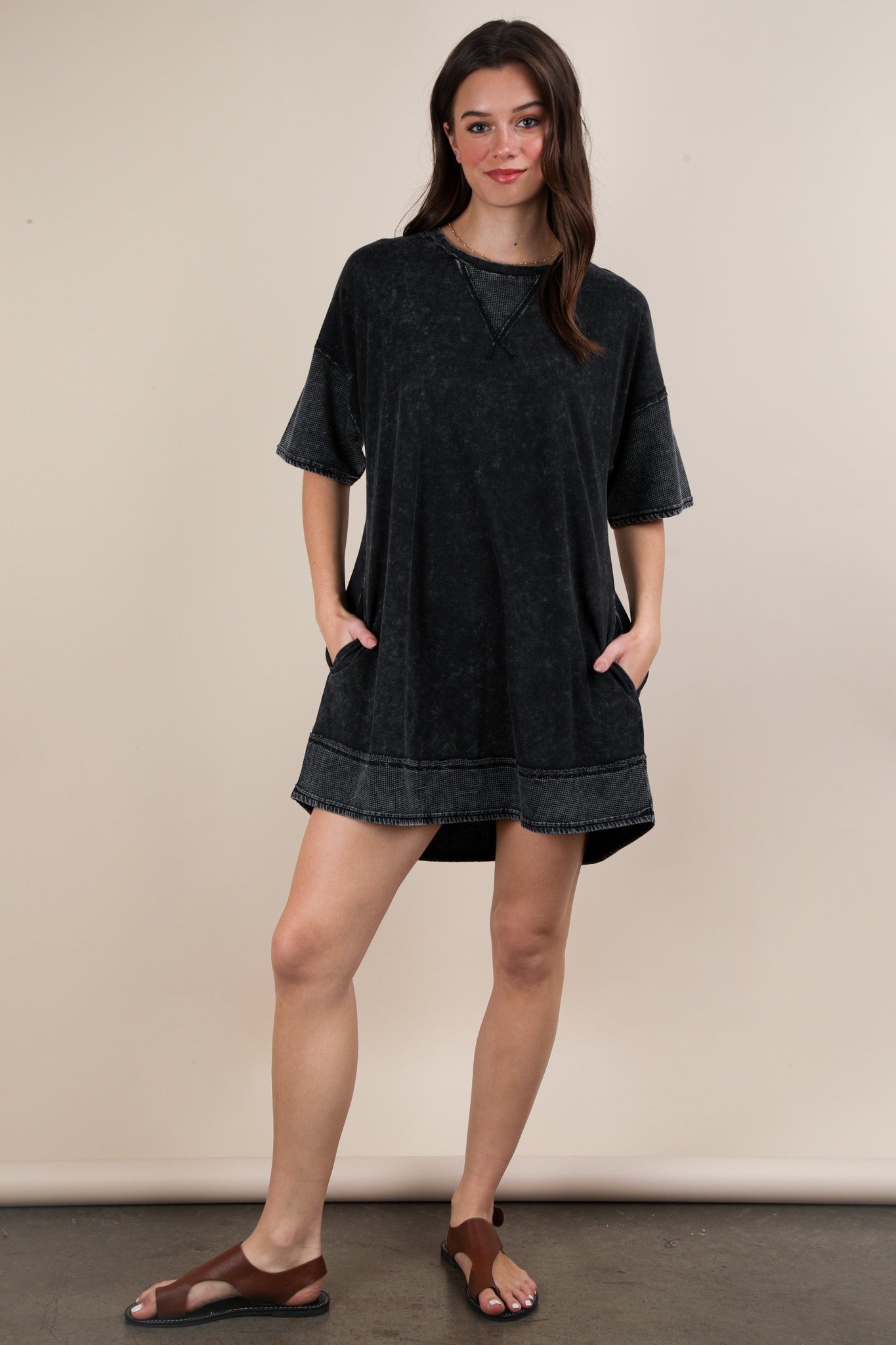 Mineral Washed Comfy Casual Knit Mini Dress