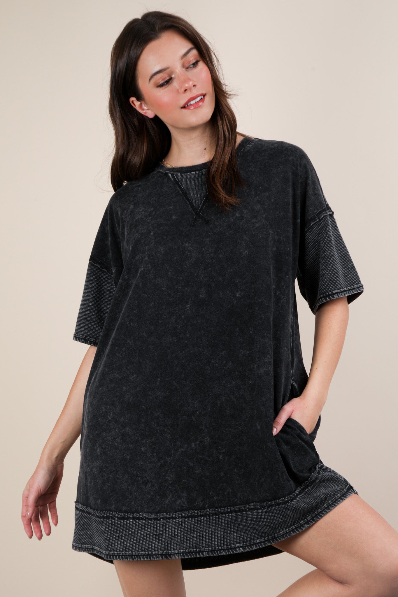 Mineral Washed Comfy Casual Knit Mini Dress