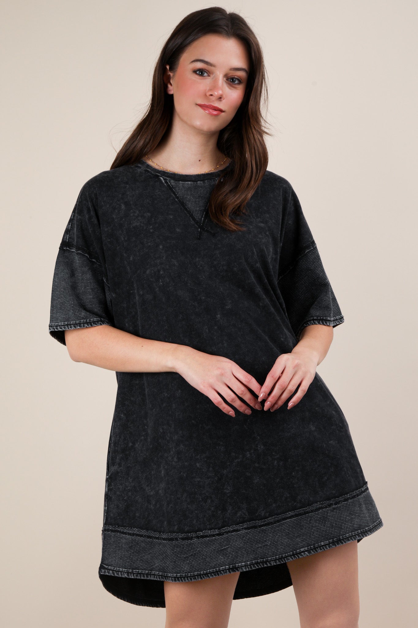 Mineral Washed Comfy Casual Knit Mini Dress