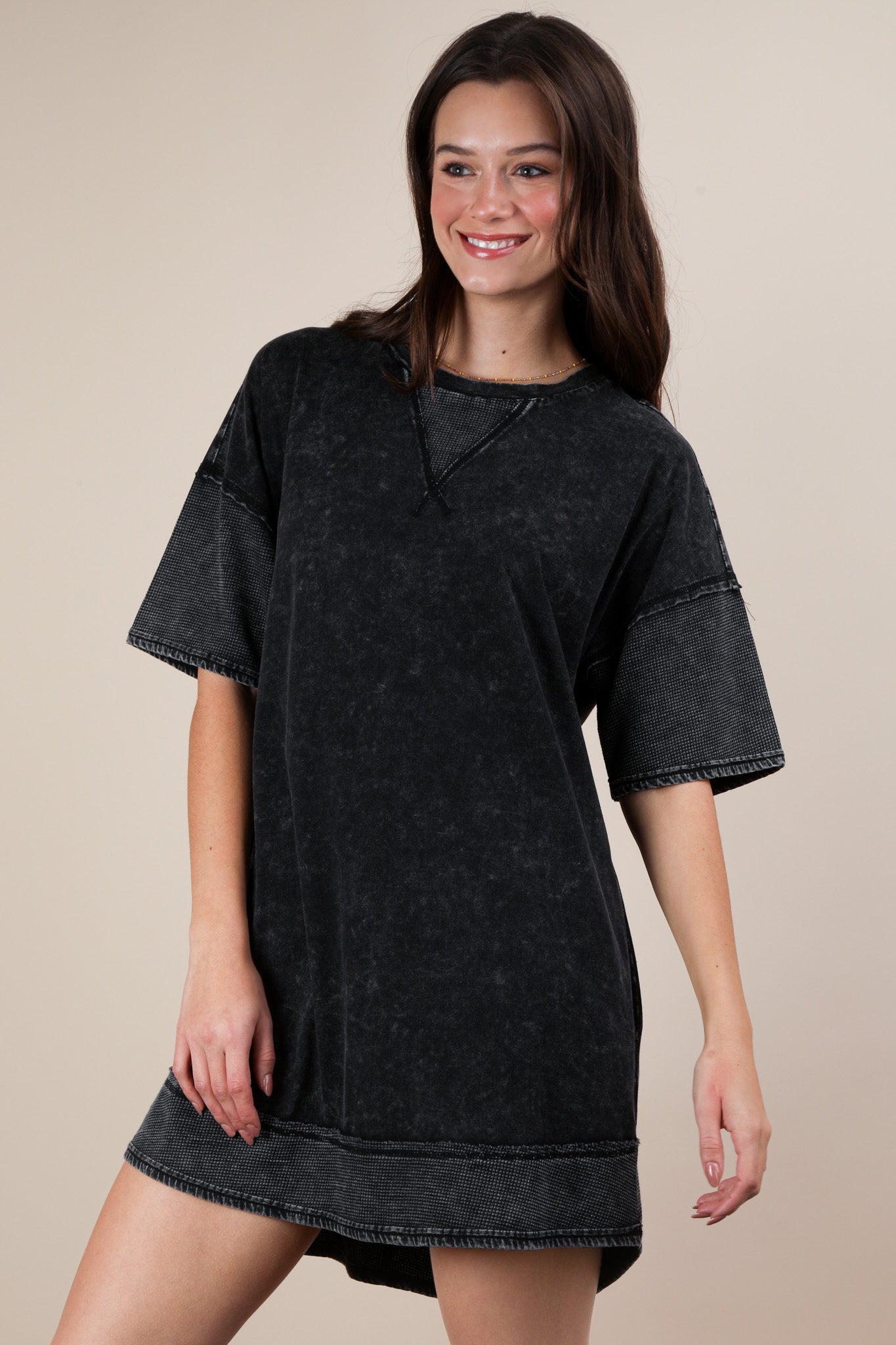 Mineral Washed Comfy Casual Knit Mini Dress