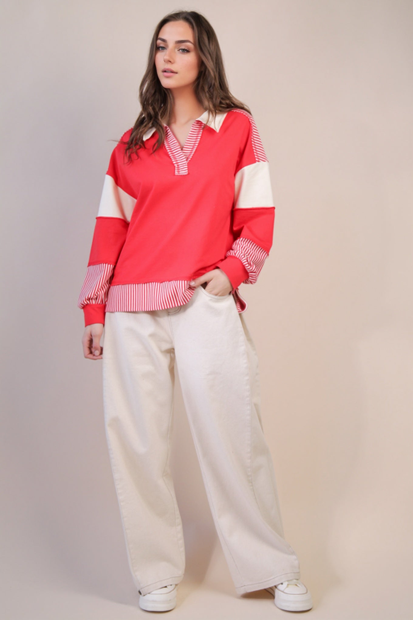 Color Block Solid & Stripe Casual Knit Top