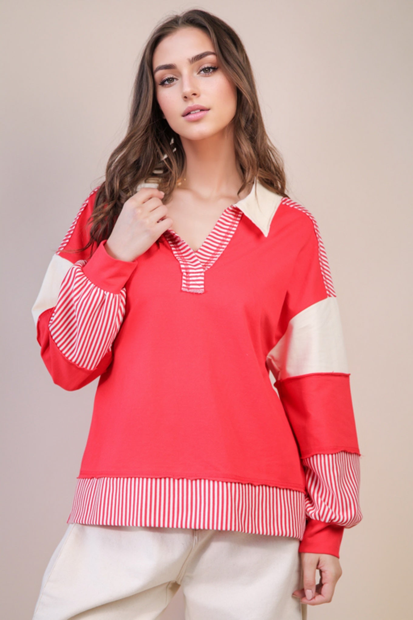 Color Block Solid & Stripe Casual Knit Top