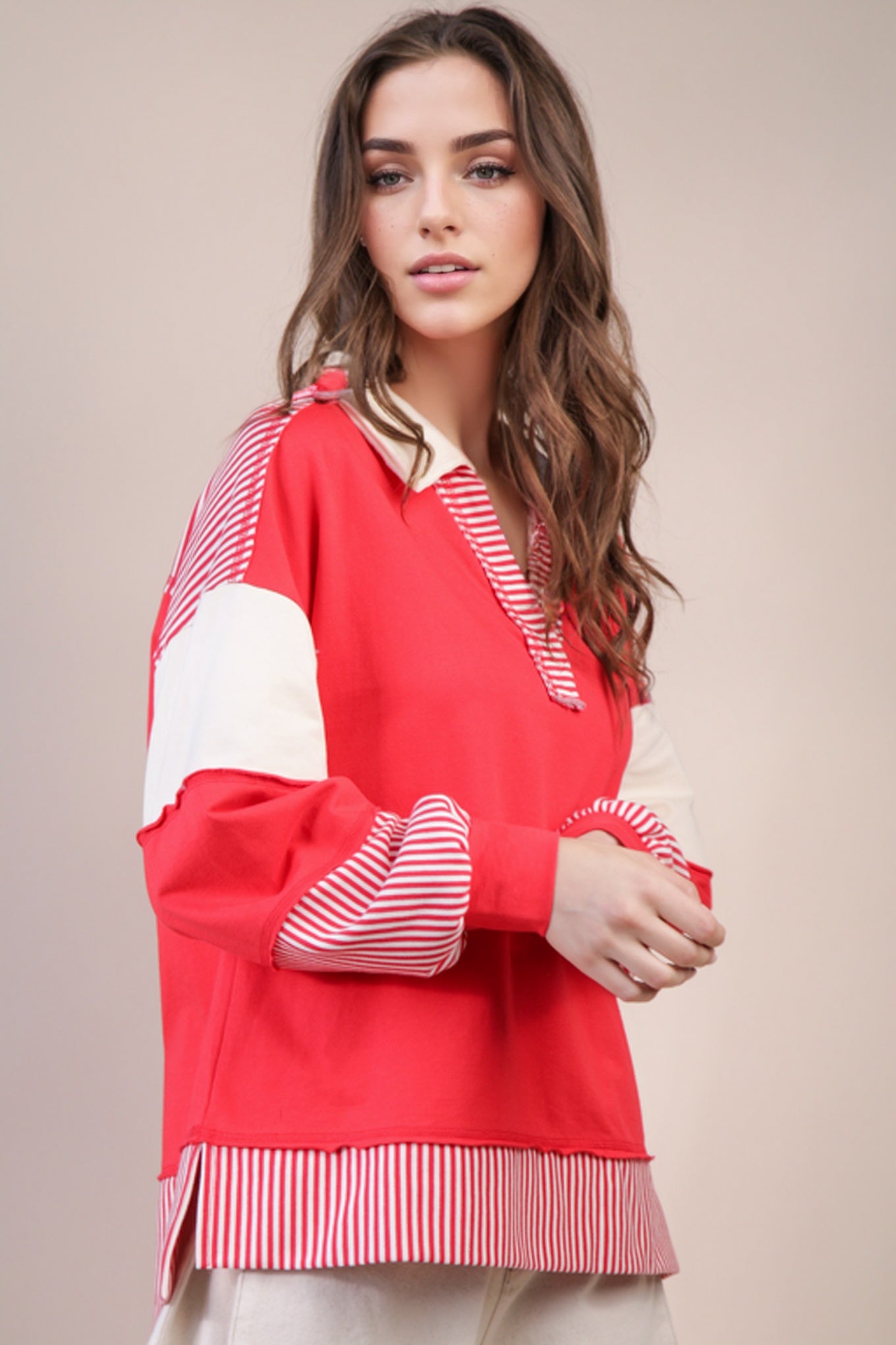 Color Block Solid & Stripe Casual Knit Top