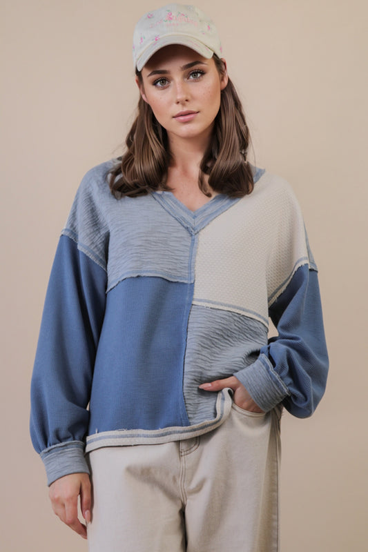 Oversized Color Block Casual Knit Top