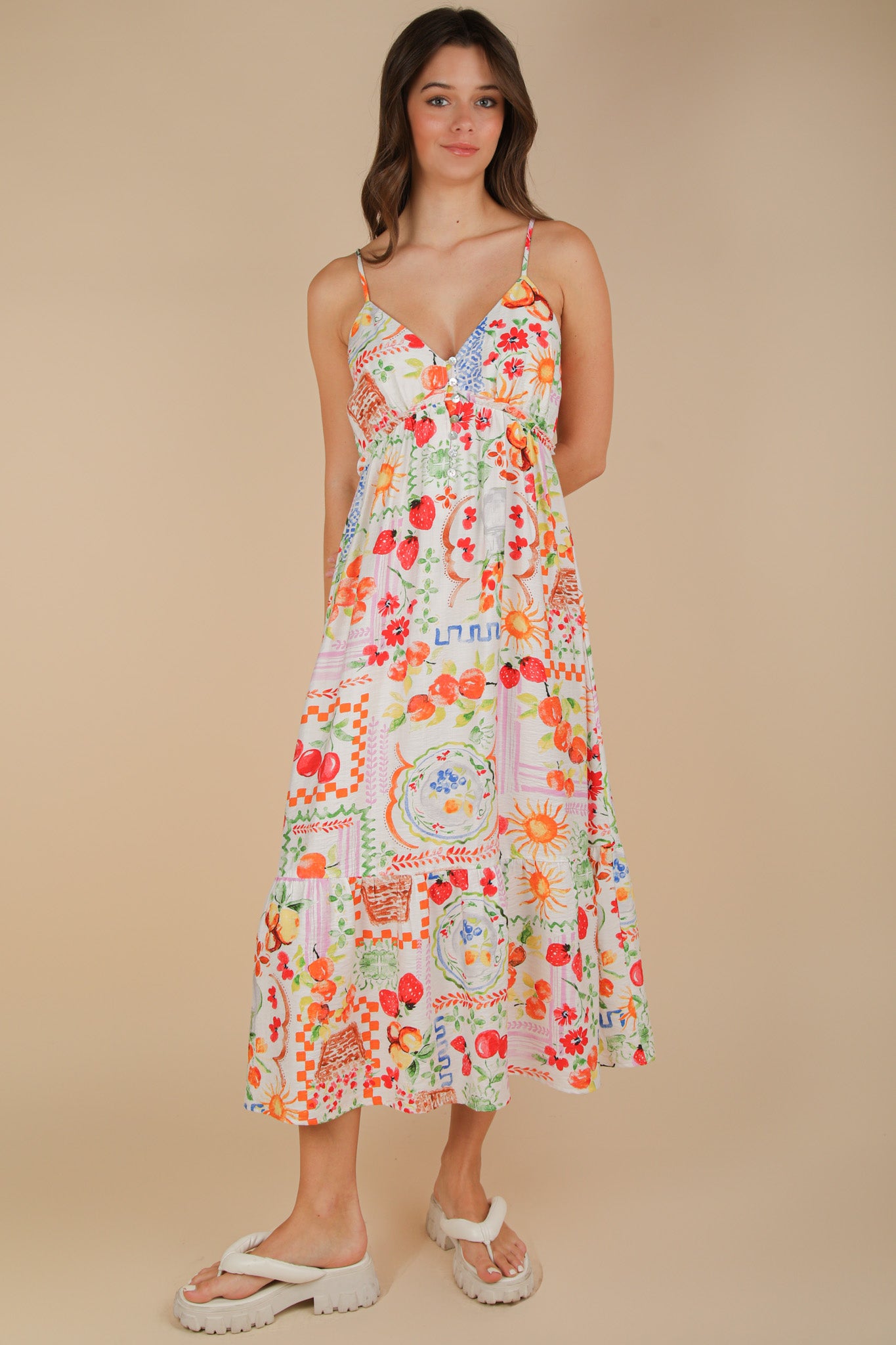 Printed Button Down Midi Dress