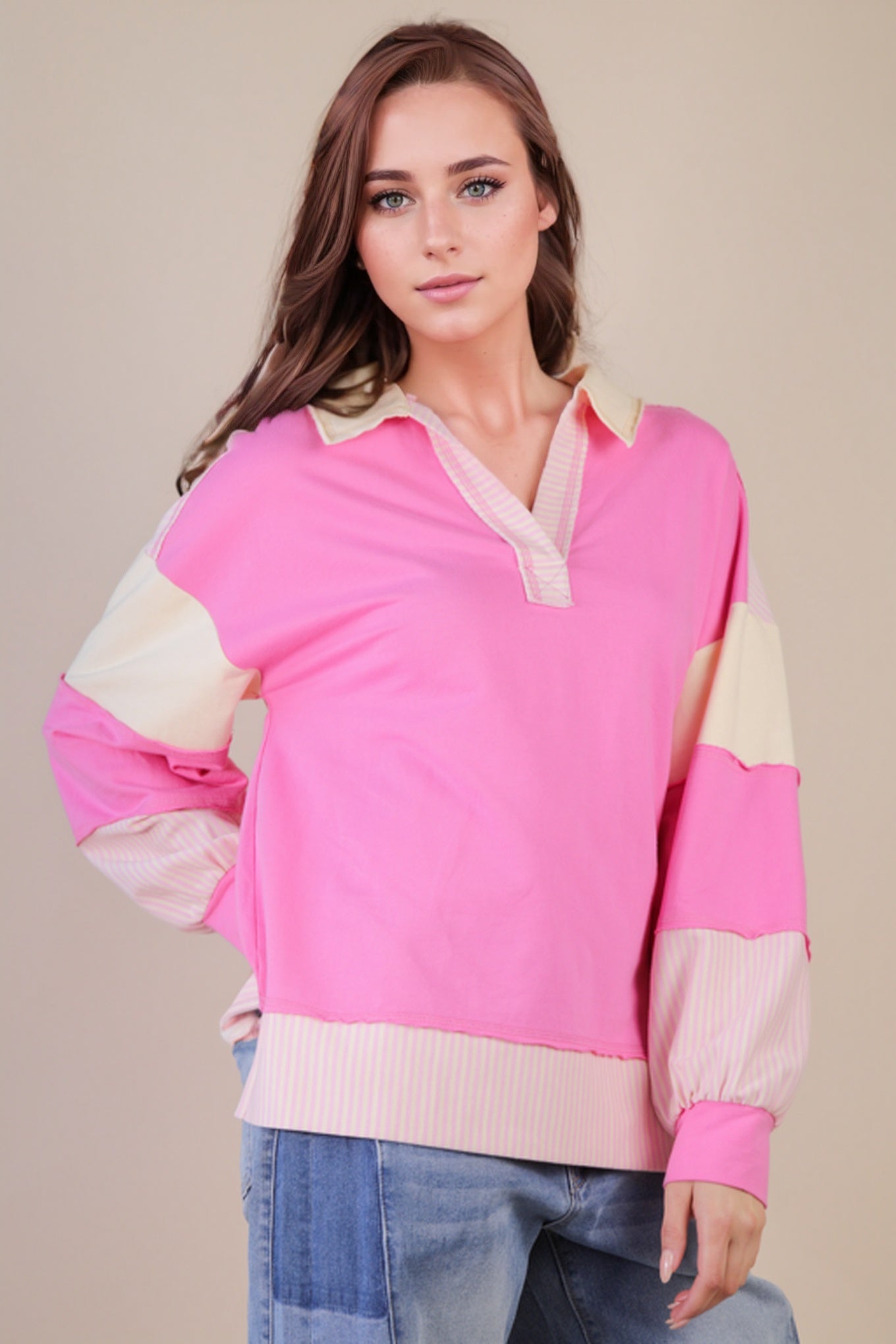 Color Block Solid & Stripe Casual Knit Top