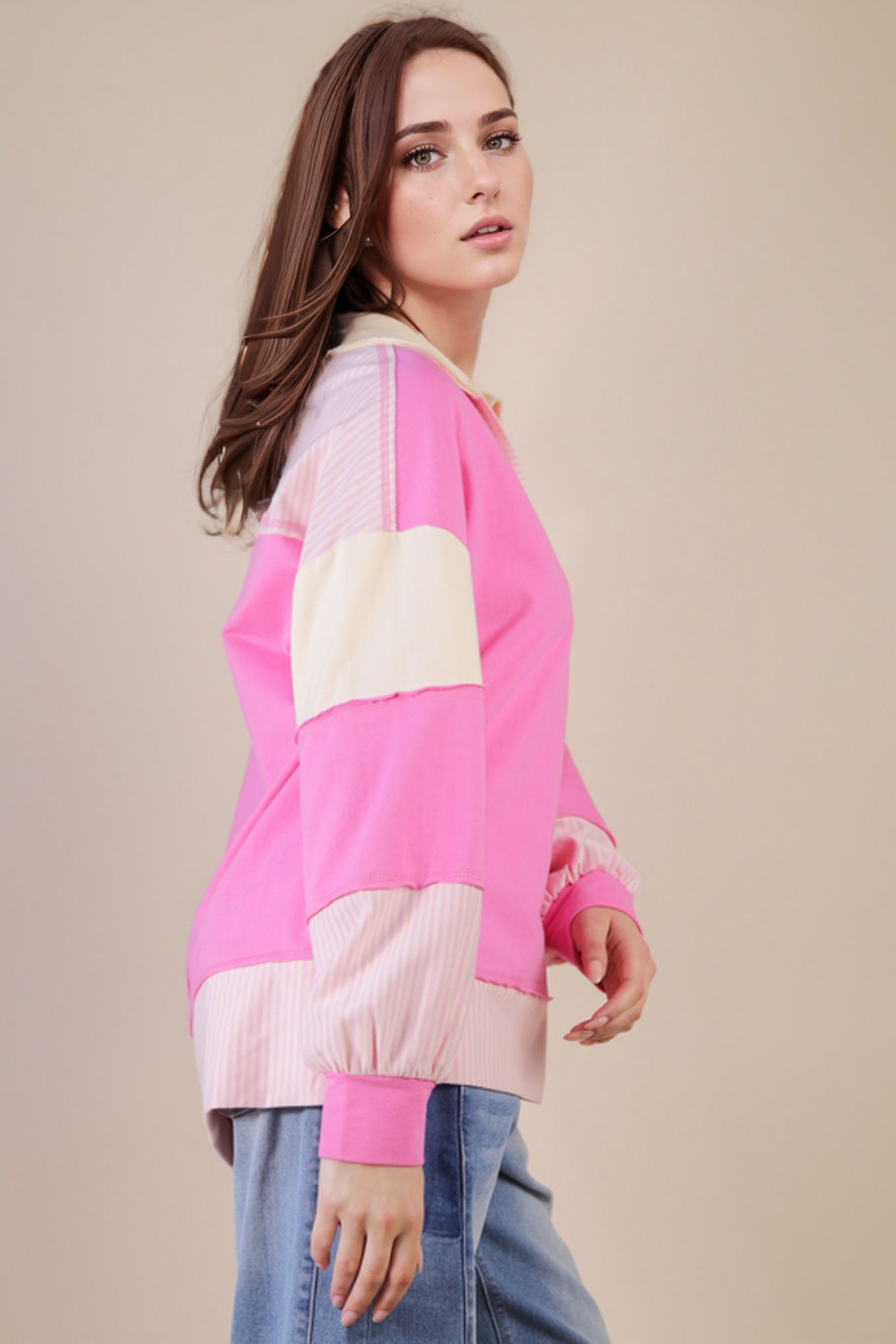 Color Block Solid & Stripe Casual Knit Top