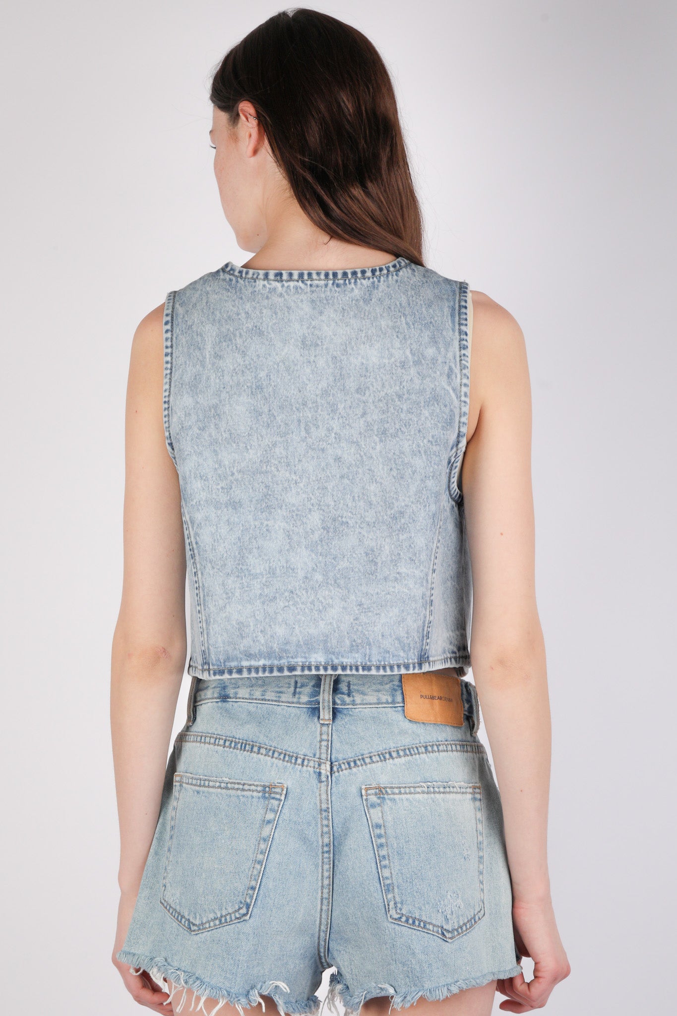 Acid Washed Denim Front Tie Vest