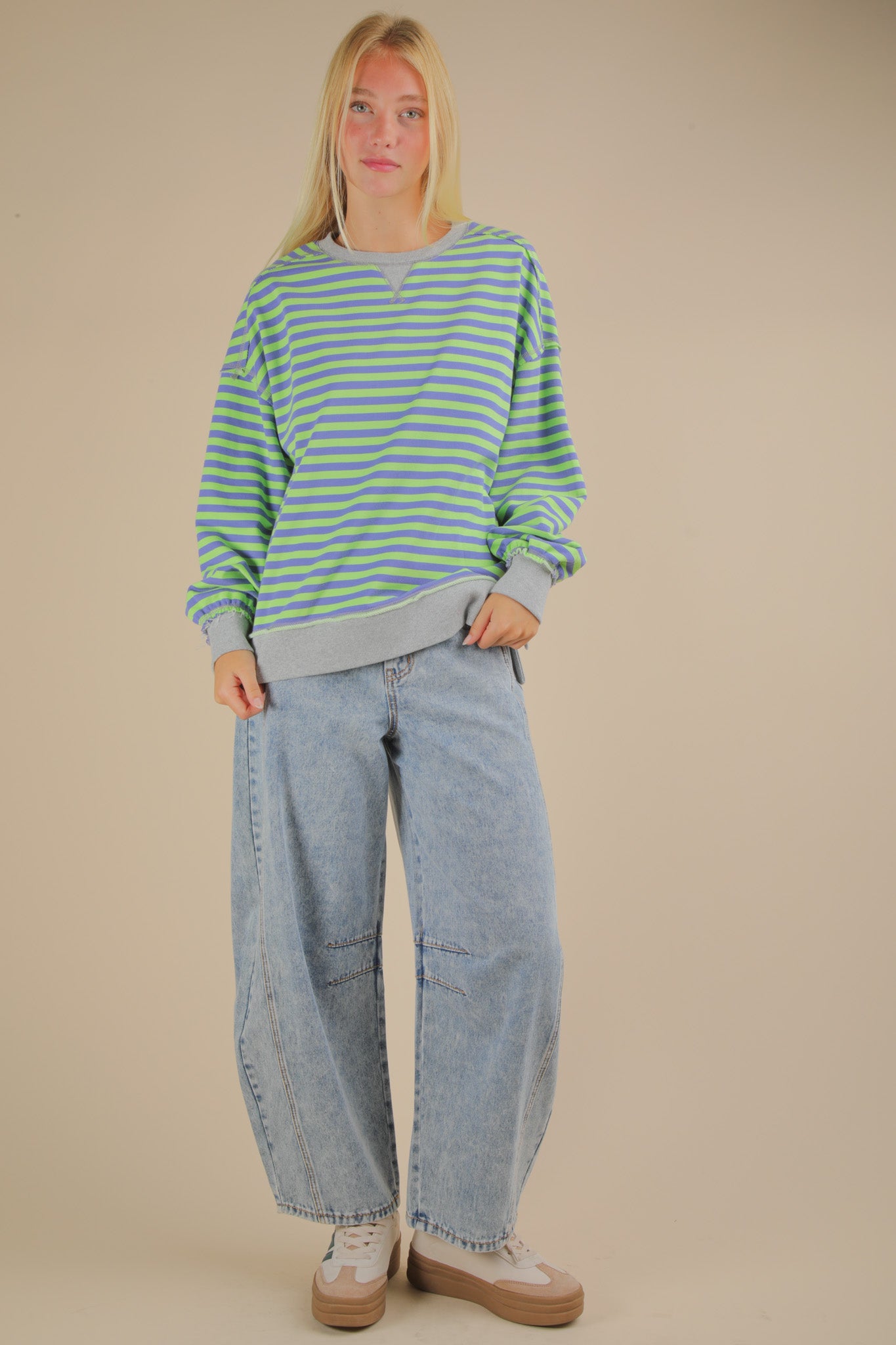 Stripe Comfy Casual Oversized Knit Top