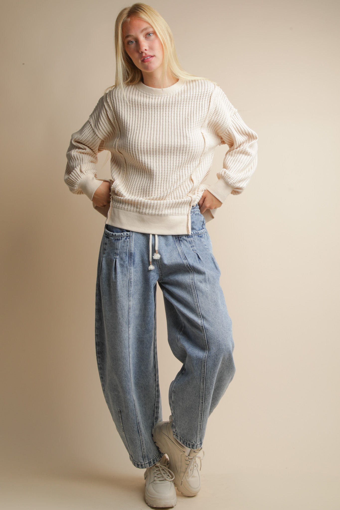 Oversized Waffle Knit Casual Top