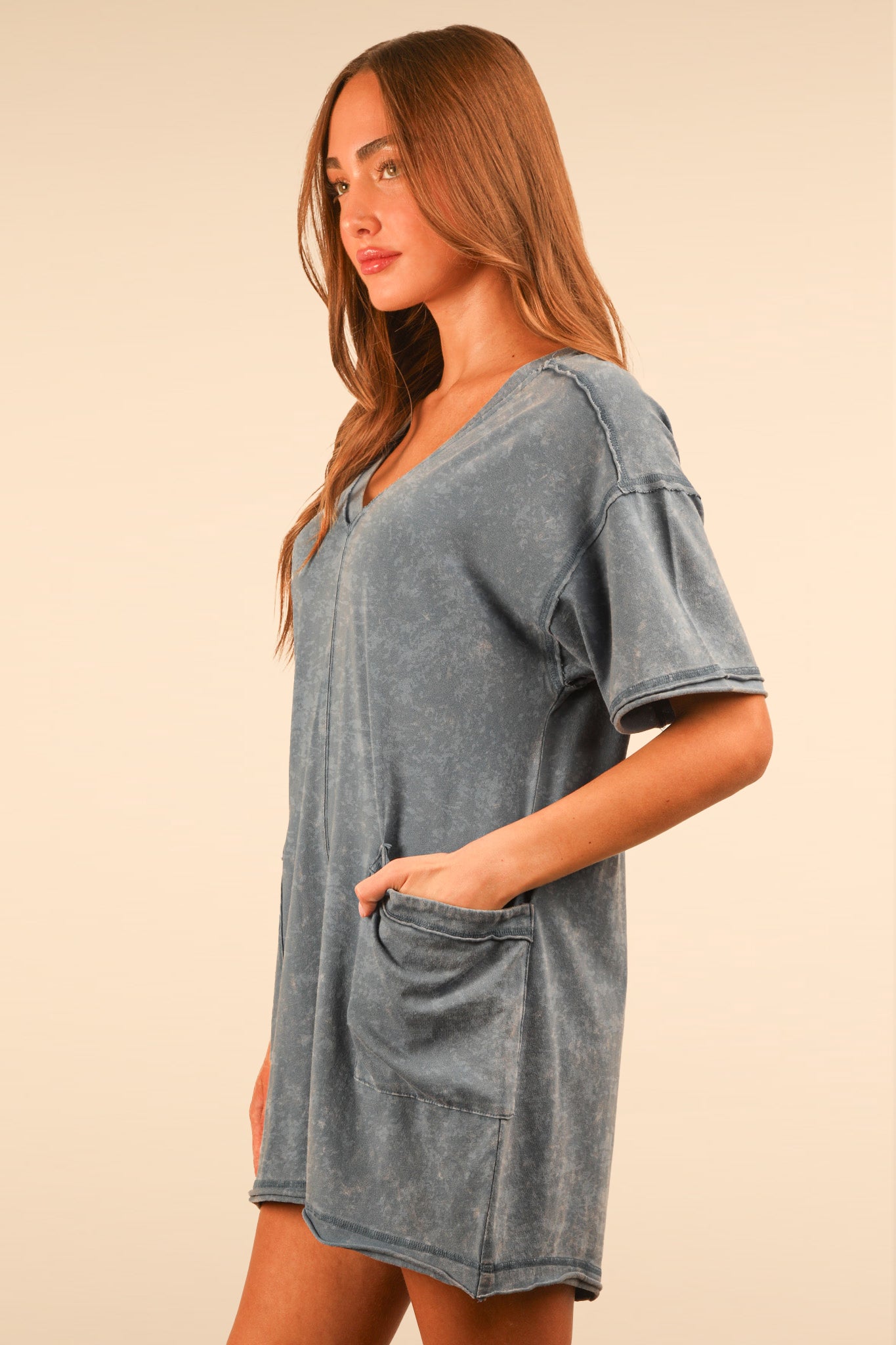 Mineral Washed Oversized Casual Knit Romper