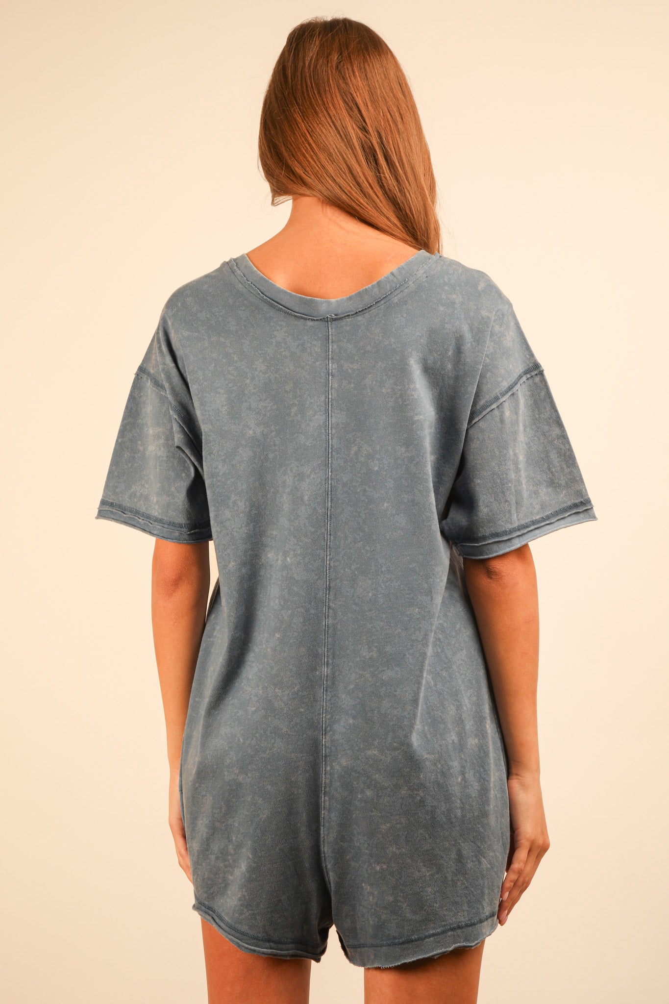 Mineral Washed Oversized Casual Knit Romper