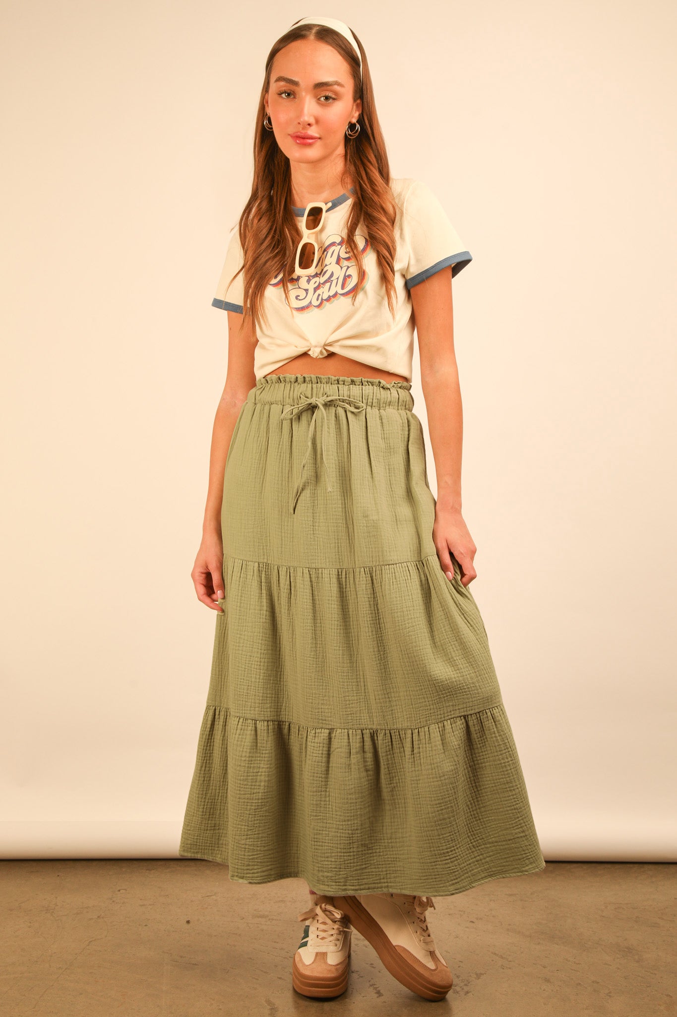 Elastic Waist Tiered Maxi Skirt