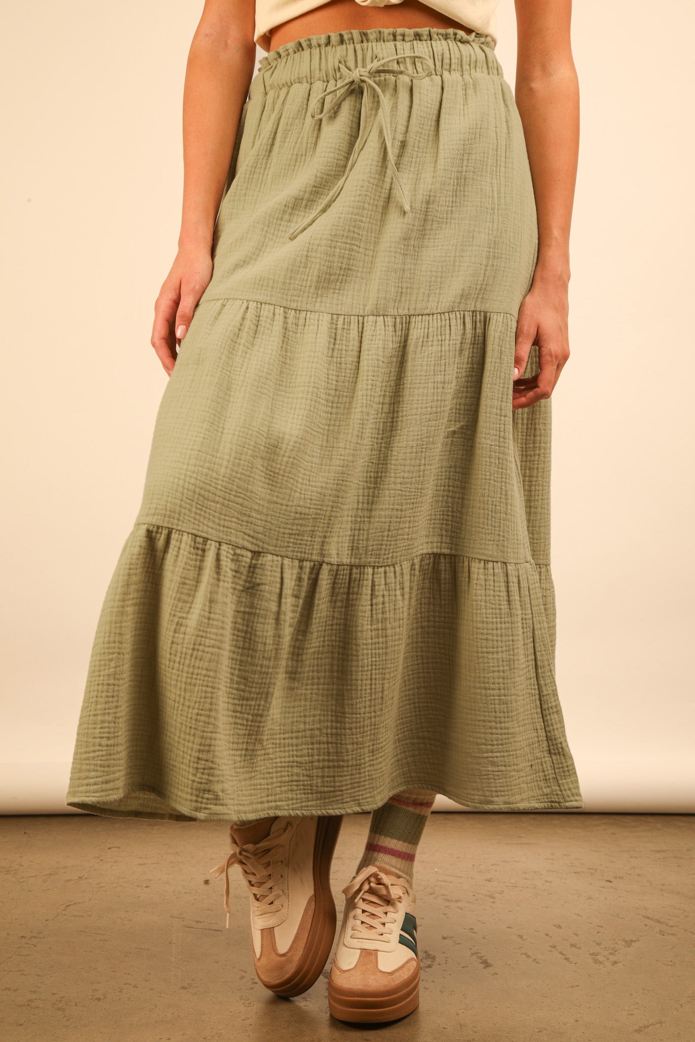 Elastic Waist Tiered Maxi Skirt