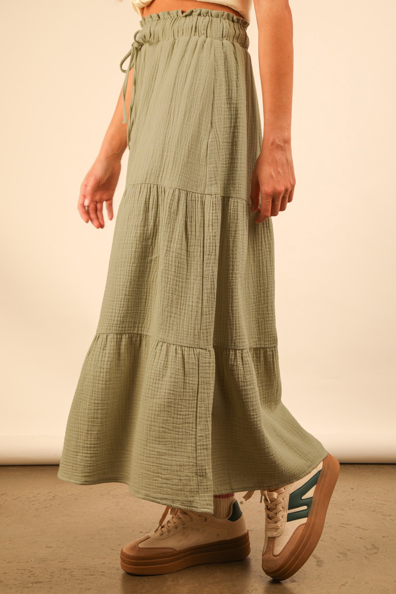 Elastic Waist Tiered Maxi Skirt