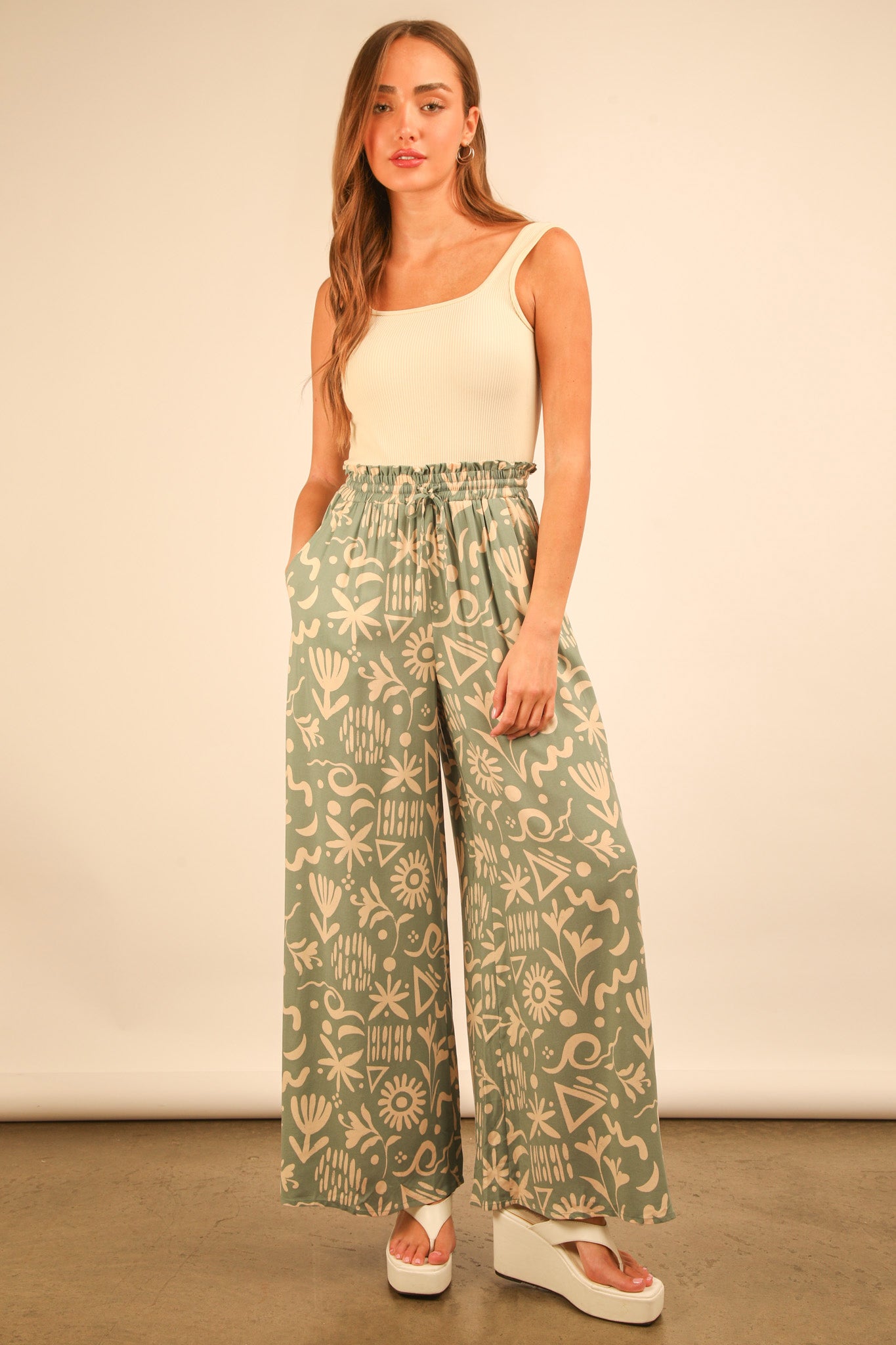 Printed Wide Leg Long Pant