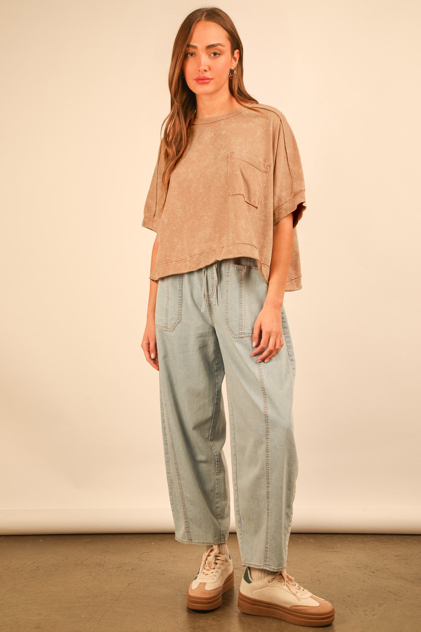 Mineral Washed Oversized Crop Knit Top