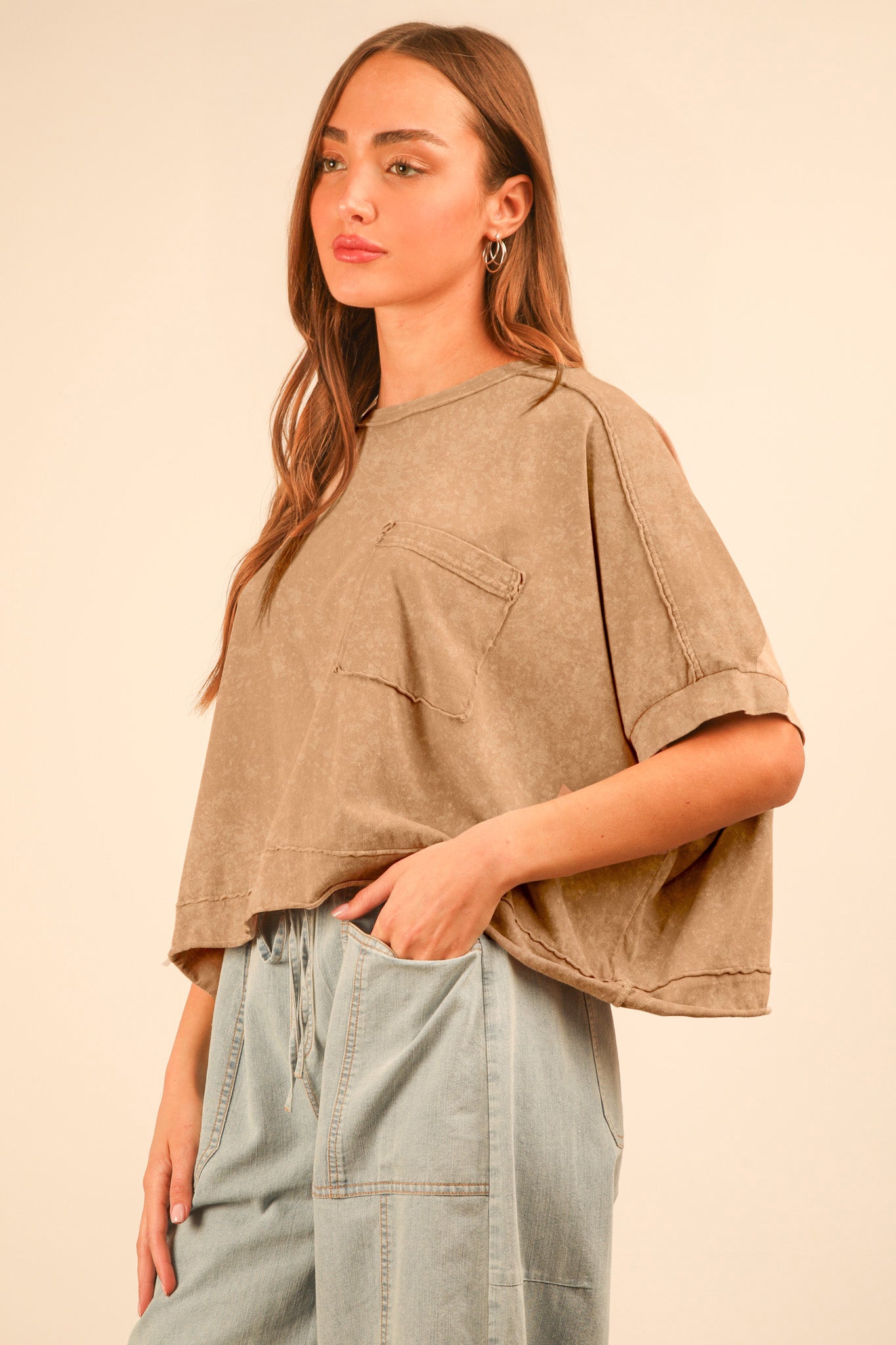 Mineral Washed Oversized Crop Knit Top