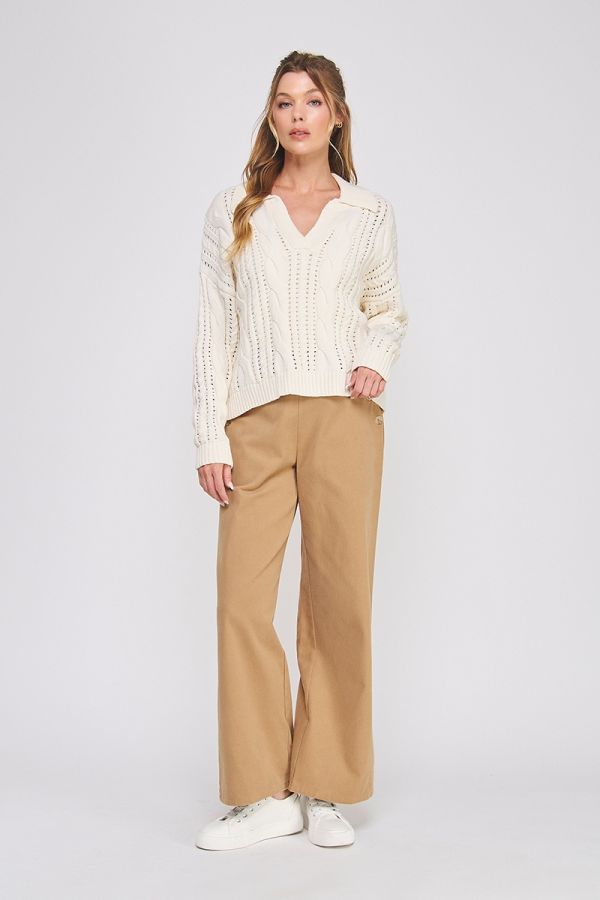 Classic Cable Knit Polo Sweater