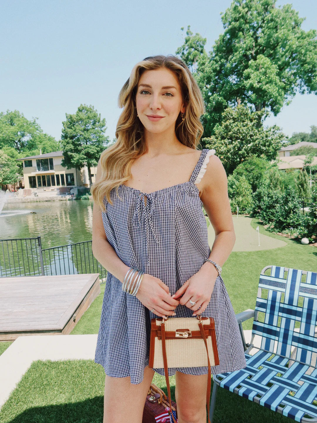Ocean Midnight Gingham Romper