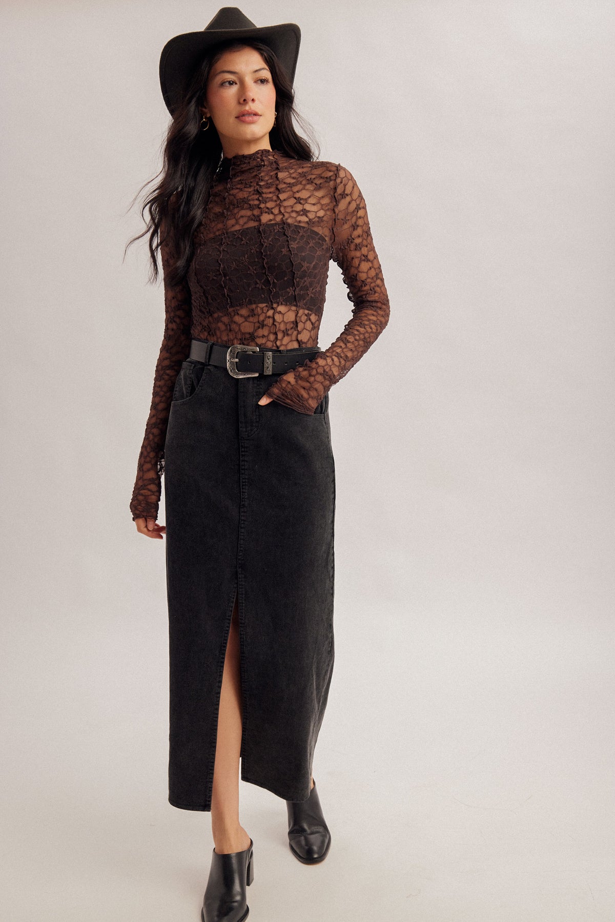 Snow Washed Corduroy Maxi Skirt