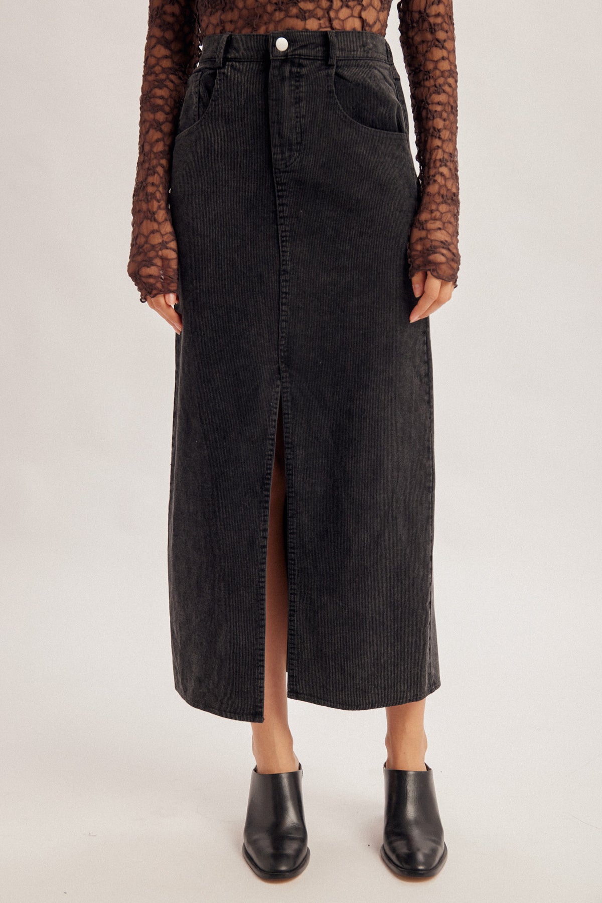 Snow Washed Corduroy Maxi Skirt