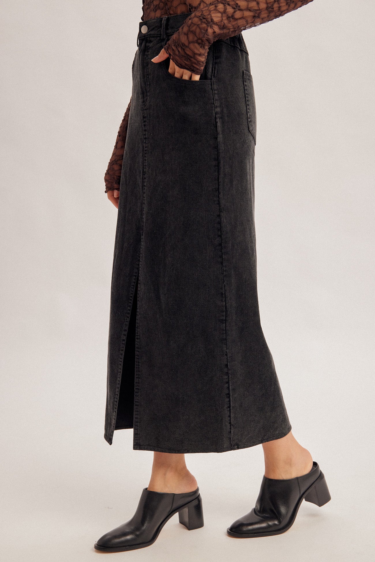 Snow Washed Corduroy Maxi Skirt