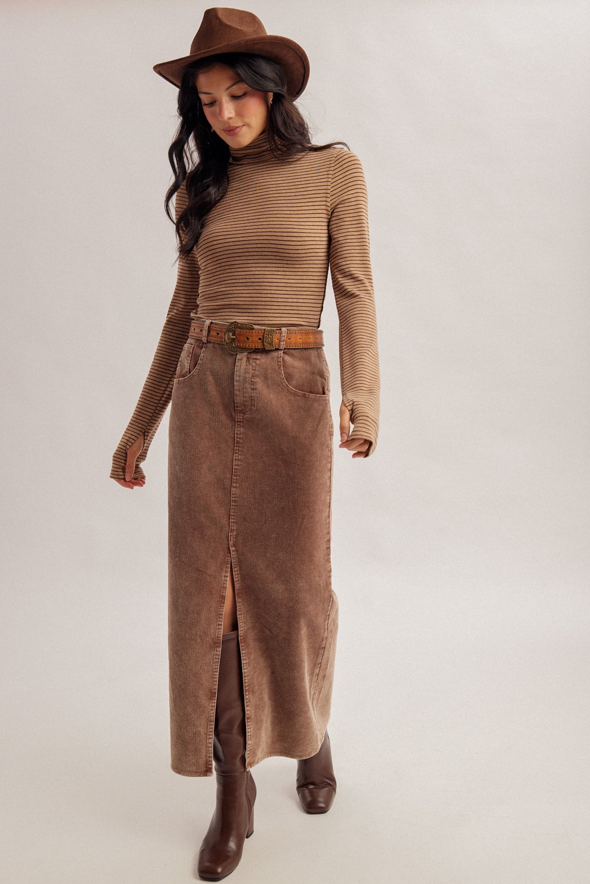 Snow Washed Corduroy Maxi Skirt