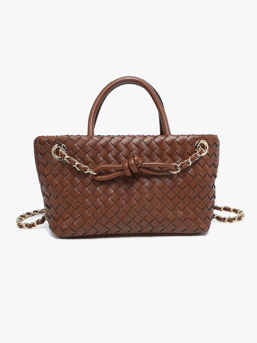 Fallon Woven Satchel Bag w/ Chain Dual Strap