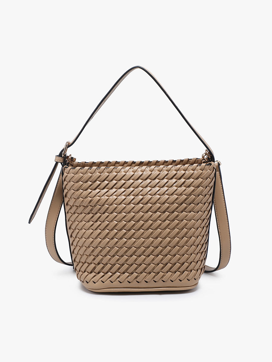 Emerson Diagonal Woven Bucket Bag w/ Crossbody Strap