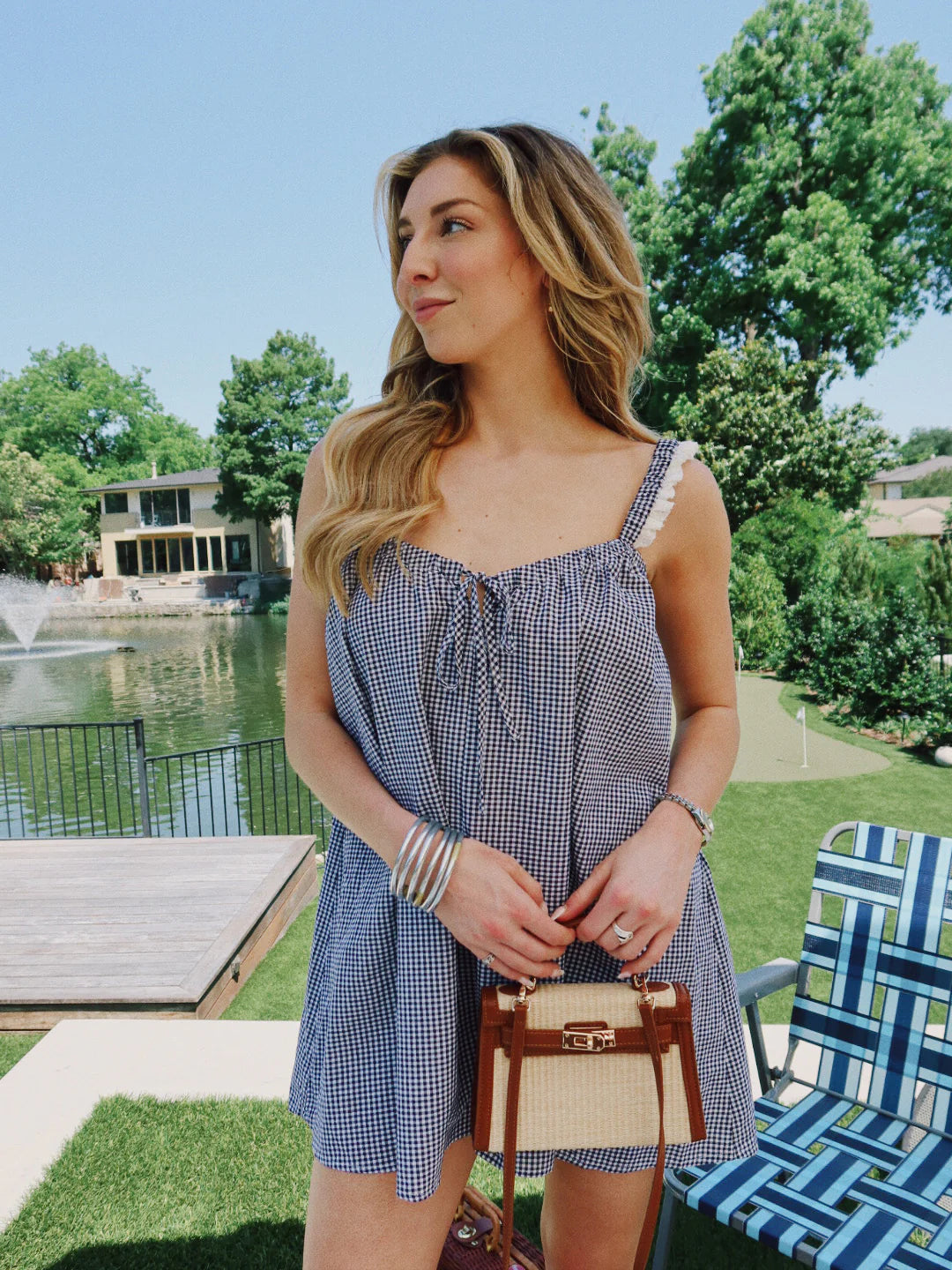Ocean Midnight Gingham Romper