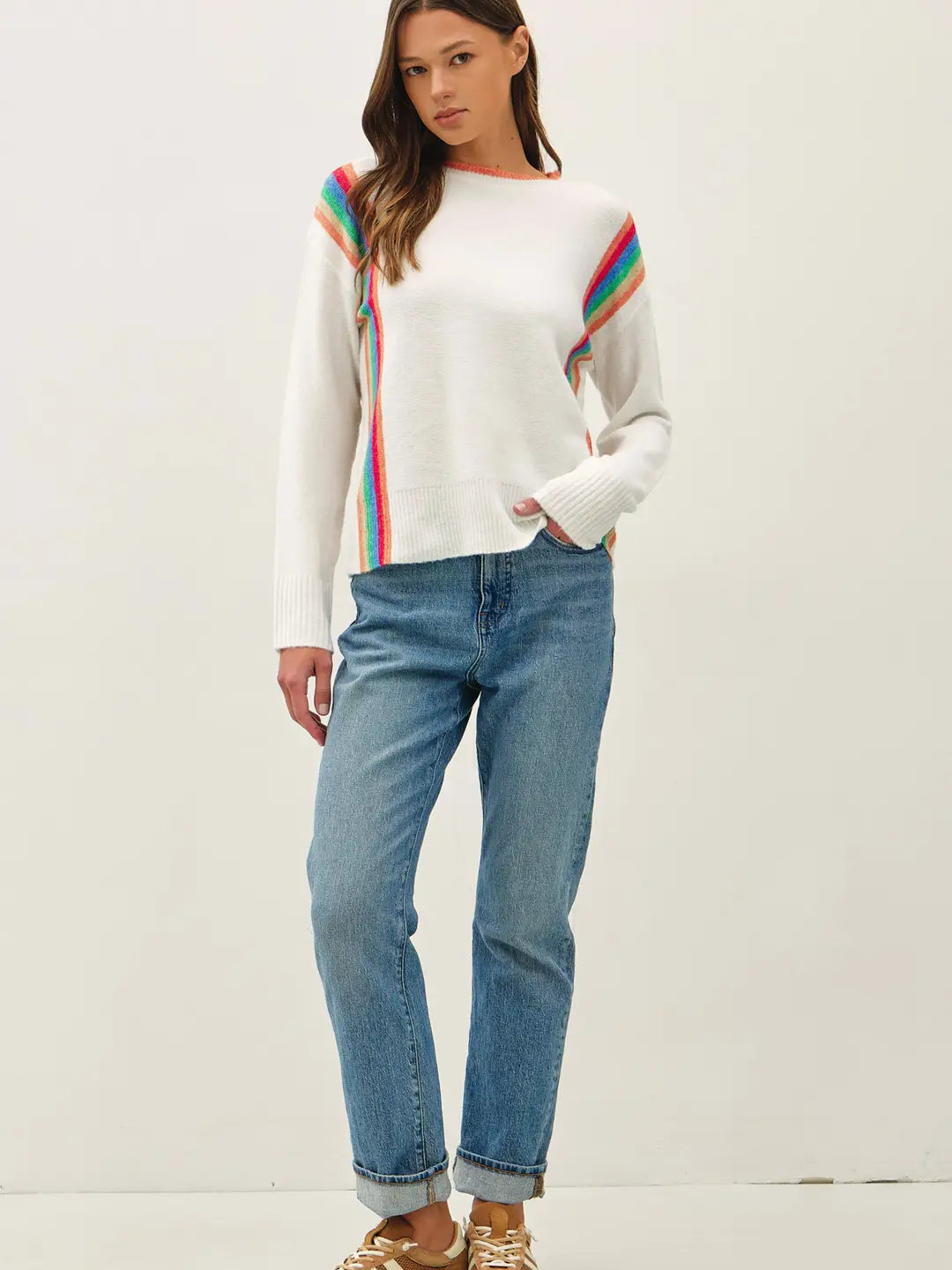 Wool Blended Vertical Rainbow Striped Sweater