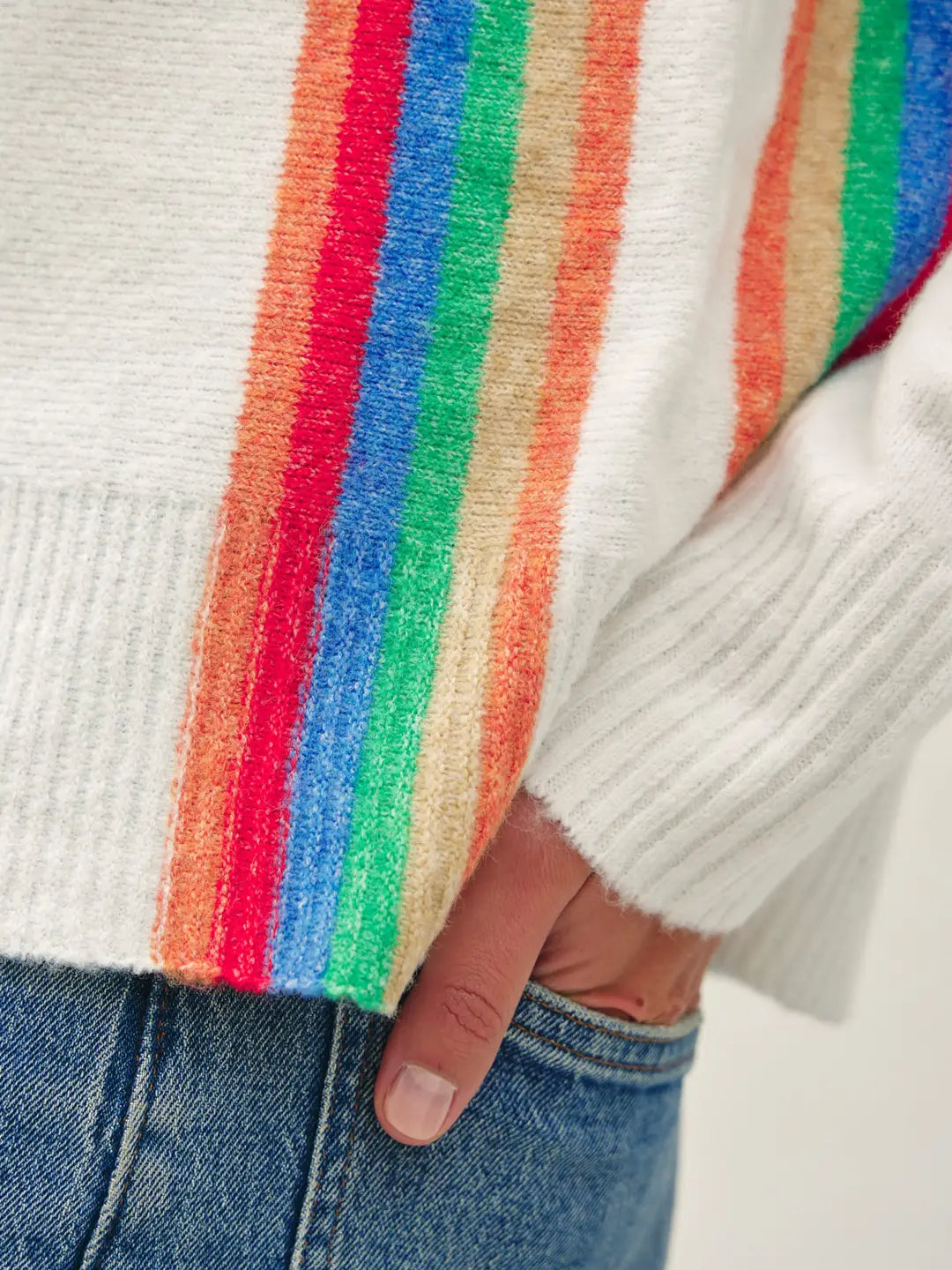 Wool Blended Vertical Rainbow Striped Sweater