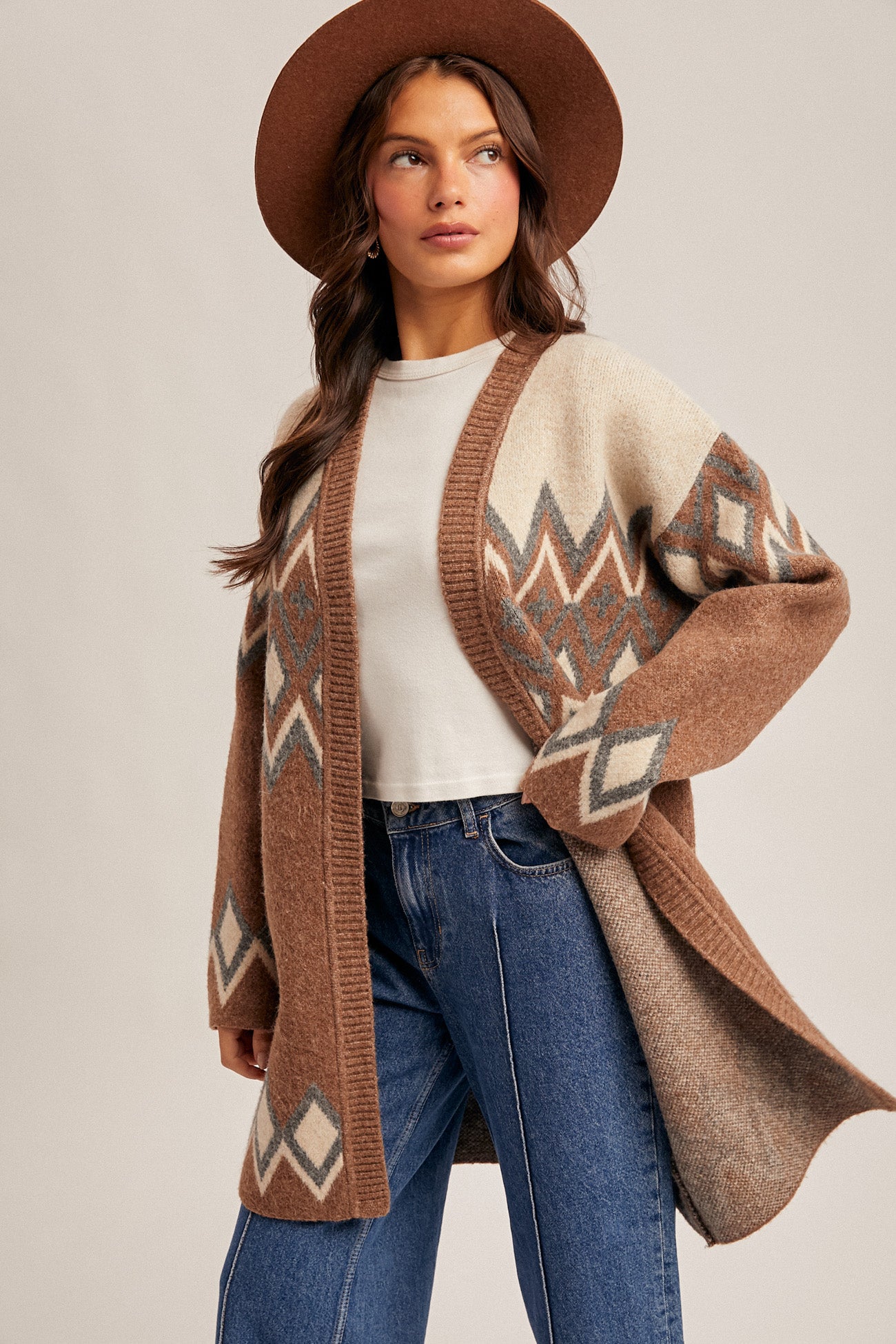 Nordic Patterned Sweater Knit Cardigan