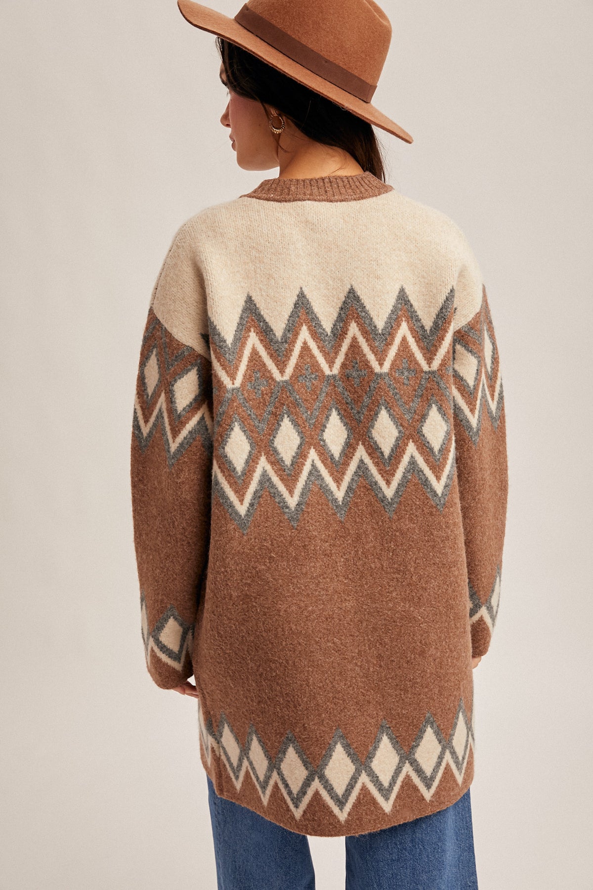 Nordic Patterned Sweater Knit Cardigan
