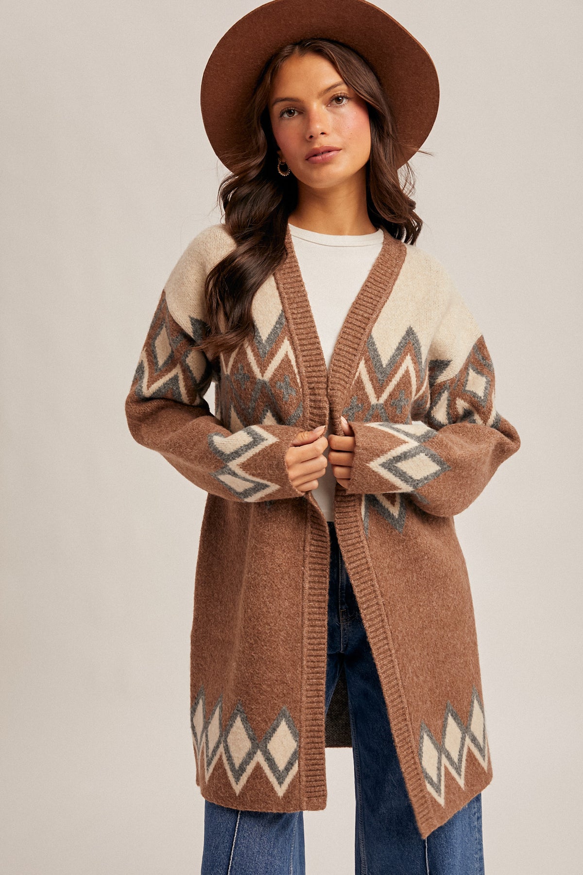 Nordic Patterned Sweater Knit Cardigan