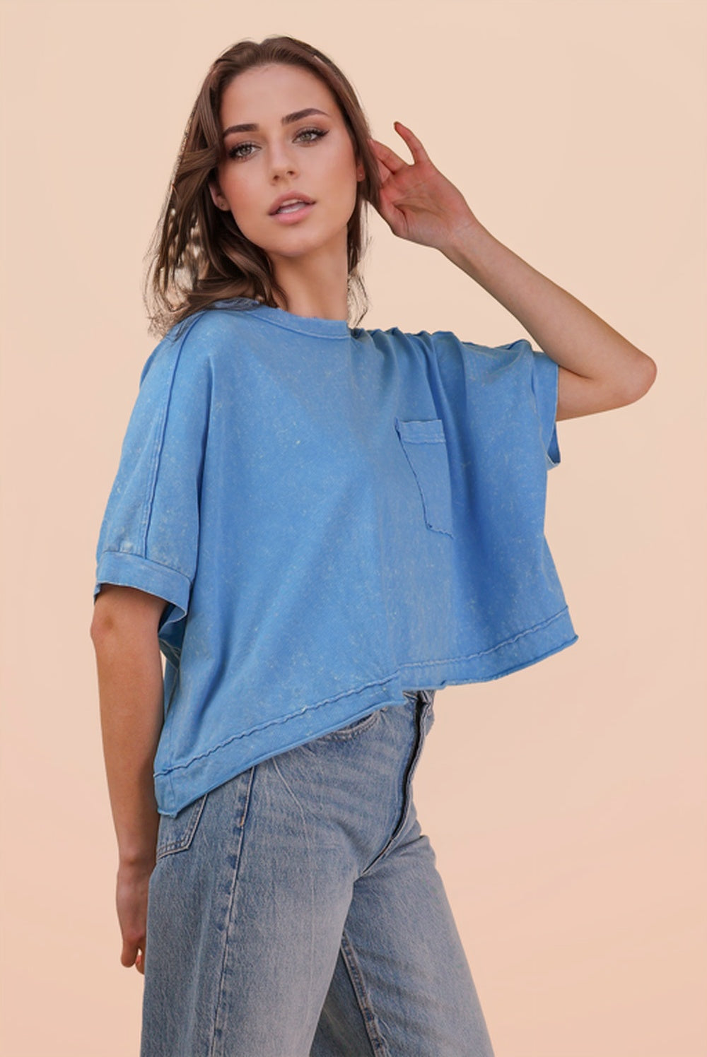 Mineral Washed Oversized Crop Comfy Knit Top