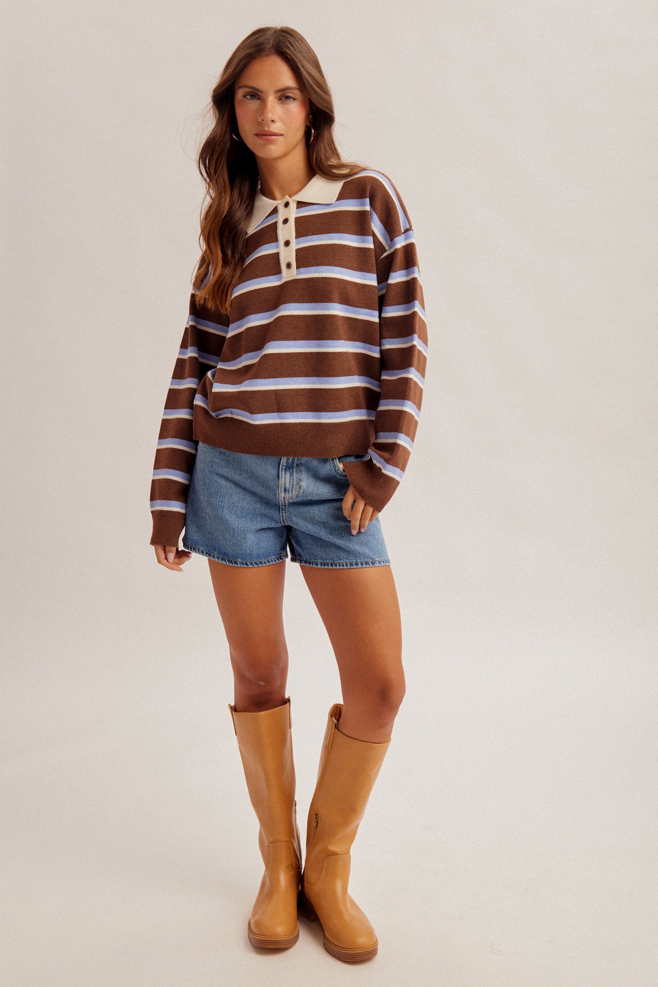 Collared Neck Striped Polo Shirt