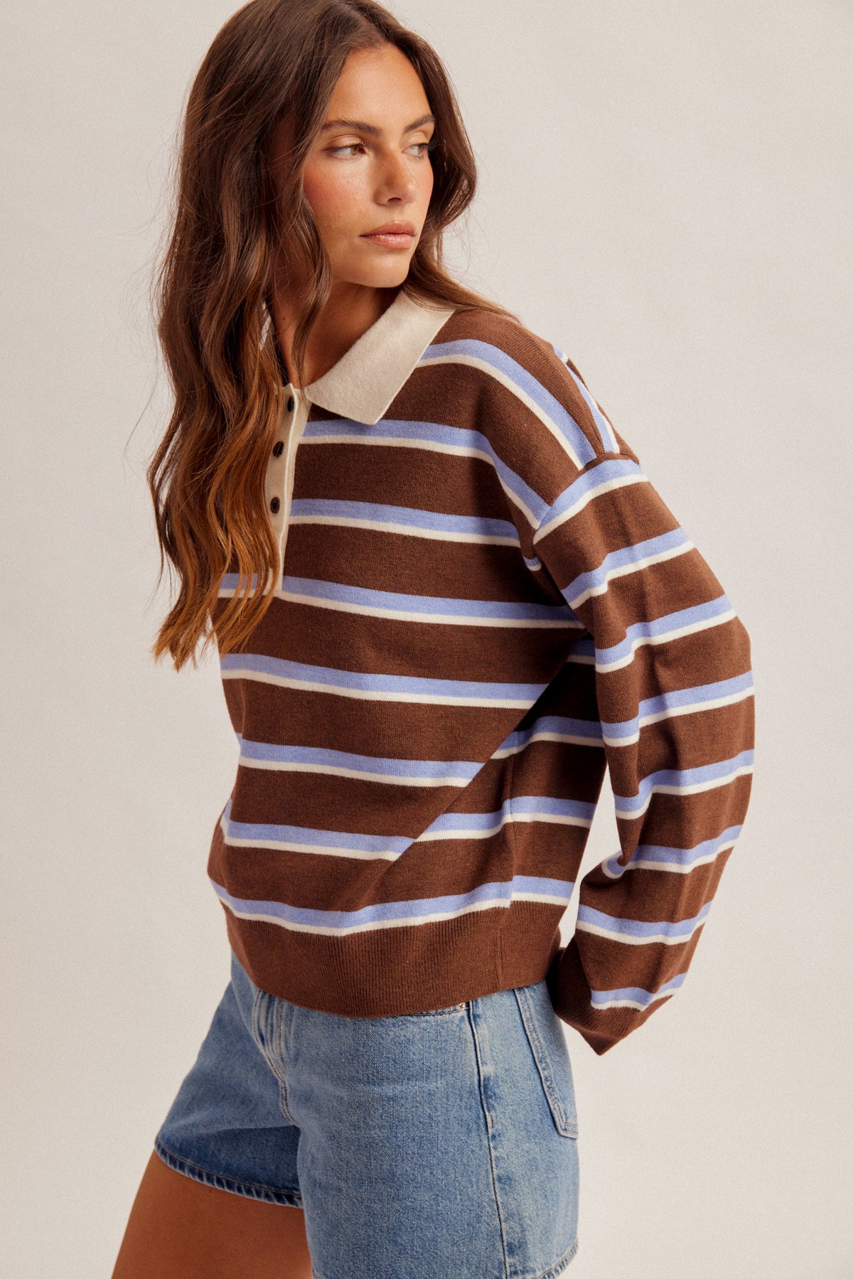 Collared Neck Striped Polo Shirt