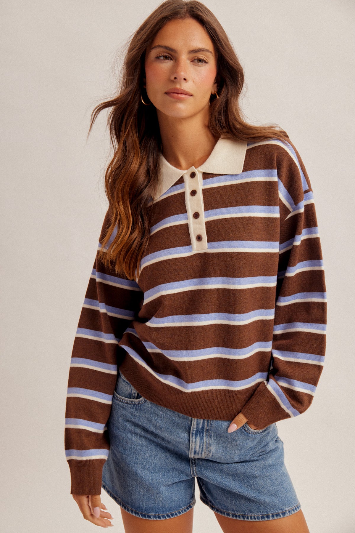 Collared Neck Striped Polo Shirt