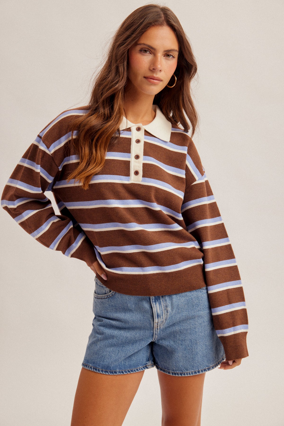 Collared Neck Striped Polo Shirt
