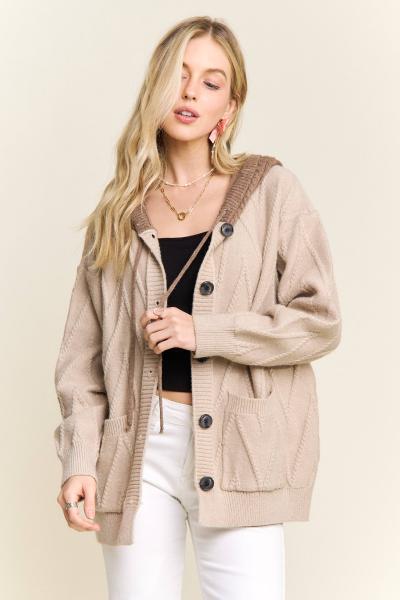 Knit Sweater Cardigan with Hoodie