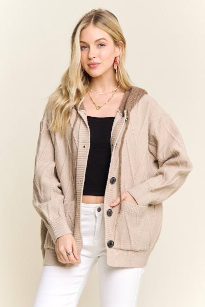 Knit Sweater Cardigan with Hoodie
