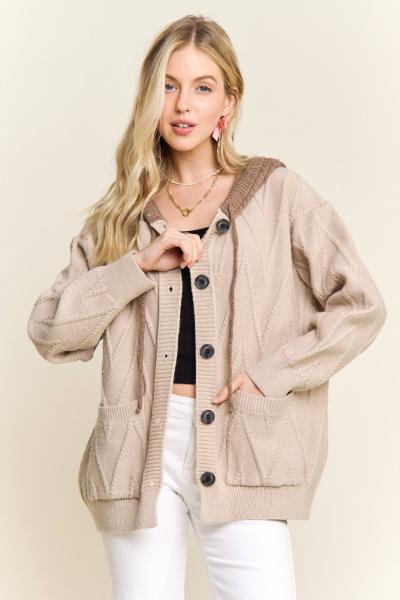 Knit Sweater Cardigan with Hoodie