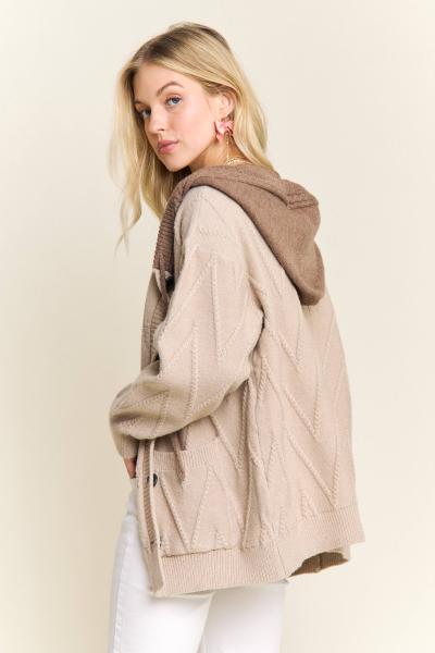 Knit Sweater Cardigan with Hoodie