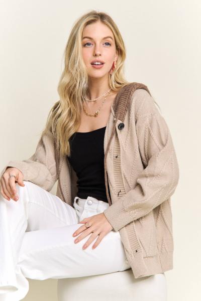 Knit Sweater Cardigan with Hoodie