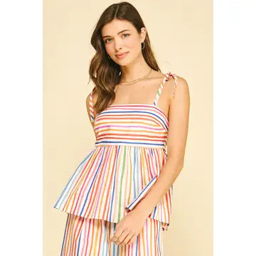 Rainbow Stripe Tiered Cami Top